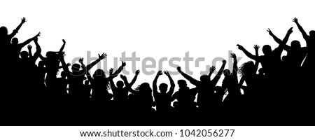 Cheerful people crowd applauding, silhouette. Party, applause. Fans dance concert, disco