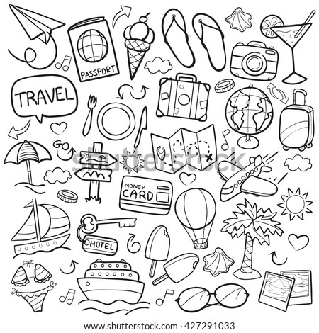 Travel Doodle Icons Hand Made