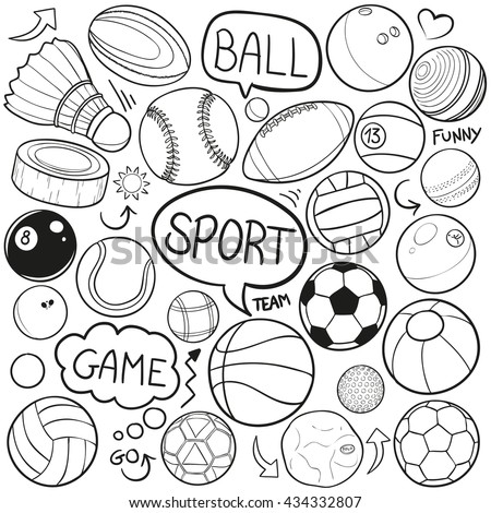 Sport Balls Doodle Icons Hand Made