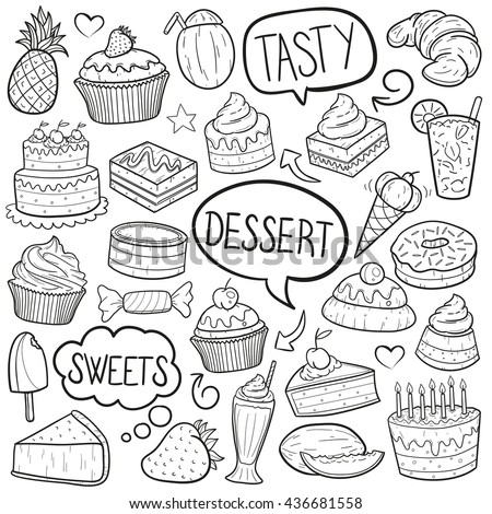 Desserts Sweets Doodle Icons Hand Made