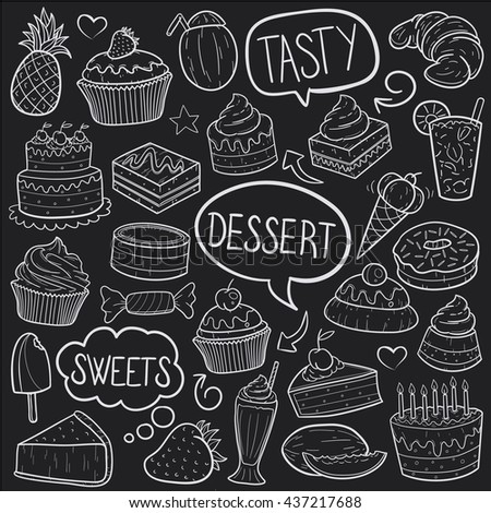 Blackboard Desserts Sweets Doodle Icons Hand Made
