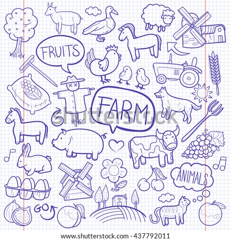 Notebook Farm Day Animals Doodle Icons Hand Made