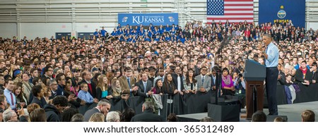 Lawrence, KS - January 22, 2015: President Obama speaks at the University of Kansas
