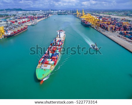 Aerial view of Cargo ship With containers
