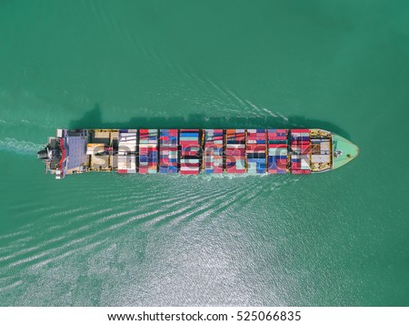 Aerial view of Cargo ship With containers , Top view .