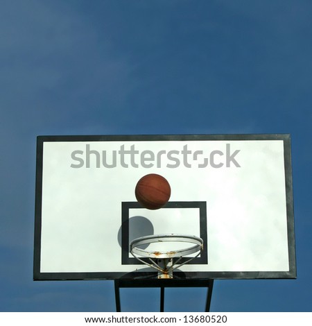 ball in basket in old basketball table - sport symbols - square format