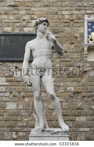 stock photo Copy of the famous David Sculpture by Michelangelo Buonarotti
