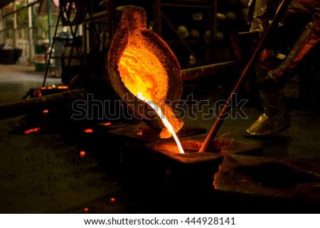 molten metal poured  into the sand molding and aluminum alloy casting
