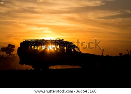 Safari car in sunset light\
Safari car in sunset light. Etosha National Park, Namibia, Africa.