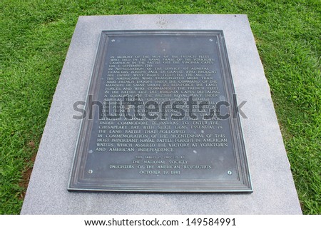 Appreciation name plaque for the French Fleet who made the supreme sacrifice in the Yorktown campaign, 1781