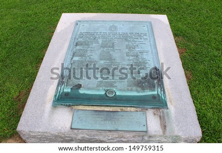YORKTOWN, VIRGINIA - AUGUST 7: Plaque from the Daughters of the American Revolution on August 7,2013 in Yorktown, VA. Commemorating those who sacrificed their life during the Yorktown Campaign, 1781