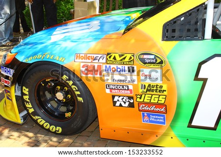 WILLIAMSBURG, VA- SEPTEMBER 5: The front of Kyle Buschs #18 NASCAR race car at the 1st History meets Horsepower show in Williamsburg, Virginia on September 5, 2013