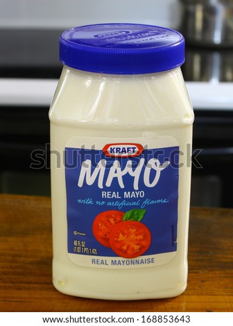 GLOUCESTER, VA - DECEMBER 26, 2013: Kraft Mayo is a brand of mayonnaise made by Kraft Foods. It is made in many forms and flavors. Kraft Mayo was introduced in 1930.