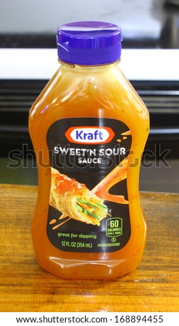 GLOUCESTER, VA - DECEMBER 26, 2013: 12OZ sweet and sour sauce. Kraft Foods Group Inc is an American grocery manufacturing and processing conglomerate headquartered in Northfield, Illinois.