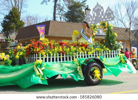 GLOUCESTER, VA - April 5, 2014: Introducing the arrival of the 2013 Daffodil Queen from last years parade, The Daffodil fest and Parade is a regular event held each spring