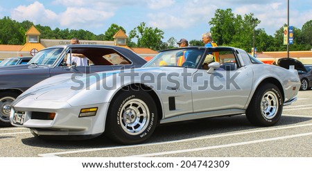 GLOUCESTER, VIRGINIA - JULY 12, 2014: A Chevrolet Corvette Stingray in the Blast  from the PAST CAR SHOW,The Blast From the Past car show is held once each year in July in Gloucester Virginia.