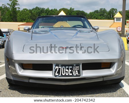 GLOUCESTER, VIRGINIA - JULY 12, 2014: A Chevrolet Corvette Stingray in the Blast from the Past  Car Show,The Blast From the Past car show is held once each year in July in Gloucester Virginia.
