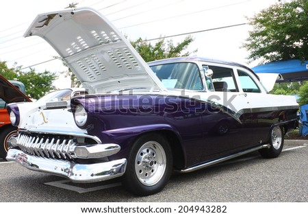 GLOUCESTER, VIRGINIA - JULY 12, 2014:A 1955 Chevrolet BelAir in the Blast from the PAST CAR SHOW,The Blast From the Past car show is held once each year in July in Gloucester Virginia.