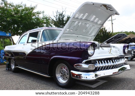 GLOUCESTER, VIRGINIA - JULY 12, 2014:A 1955 Chevrolet BelAir in the Blast from the PAST CAR SHOW,The Blast From the Past car show is held once each year in July in Gloucester Virginia.