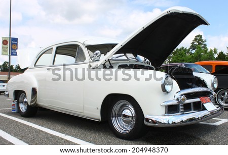 GLOUCESTER, VIRGINIA - JULY 12, 2014:A white 1947 Chevrolet in the Blast from the PAST CAR SHOW,The Blast From the Past car show is held once each year in July in Gloucester Virginia.