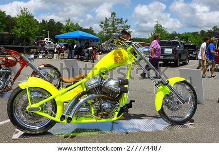 WILLIAMSBURG, VA - May 9, 2015: An Crayzed 2013 custom built motorcycle at the 6th Annual Project Lifesaver Car Show in Williamsburg Virginia on a summer day.