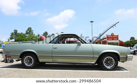 GLOUCESTER, VA- JULY 19: A Chevrolet ElCamino at the 2015 Middle Peninsula Classic Car Club blast from the past car show in Gloucester Virginia on a sunny summer day