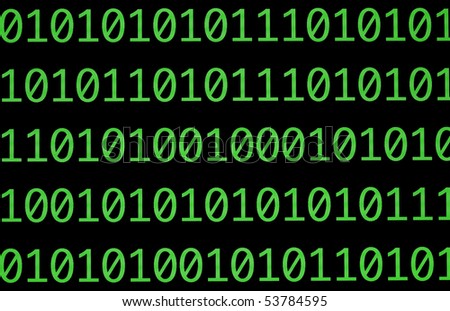 stock photo : Binary numbers, zeros and ones, in green on a black computer