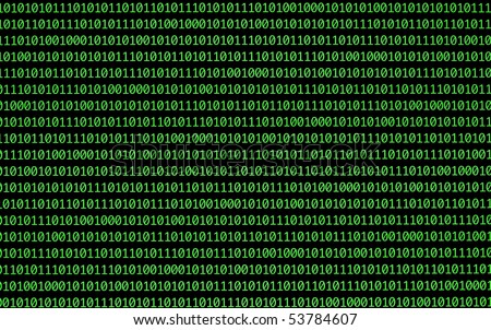 stock photo : Binary numbers, zeros and ones, in green on a black computer
