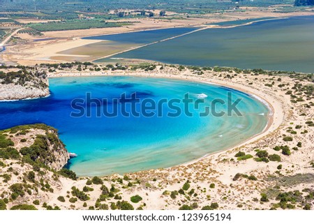 Beautiful lagoon of Voidokilia from a high point of view