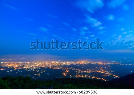 Greek city skyline at blue hour