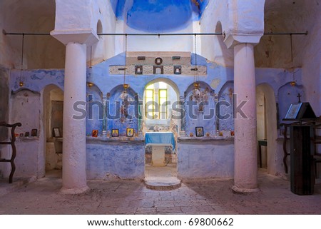 Old abandoned church interior in monastery in Greece