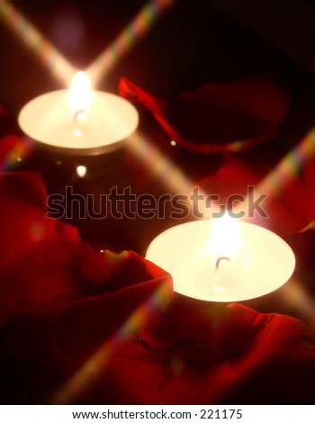 Tealight candles and rose petals