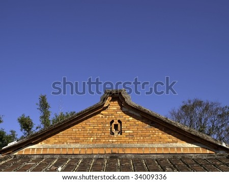 Traditional southern Chinese countryside house roof, side-view