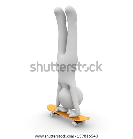 A 3D characte is handstand in on skateboard.