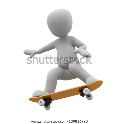 A 3d character on a skateboard.