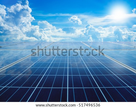 solar panels with sun and perfect sky concept