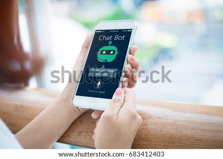 artificial intelligence,AI chat bot concept.close-up of Female hands holding mobile phone