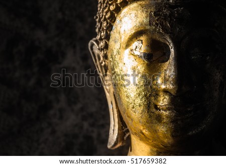 Face of statue Buddha close up at Wat Phra That Doi Suthep is a Theravada wat in Chiang Mai Province, Thailand. The temple is often referred to as Doi Suthep