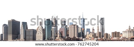 One World Trade Center and skyscraper, high-rise building in Lower Manhattan, New York City, isolated white background with clipping path