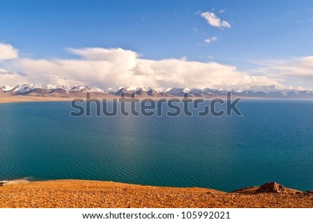 Plateau lake- Namtso. The lake Namtso is the highest lake in the world, lake Surface Altitude is 4718m. It is about 90 kilometers from Lhasa of tibet.