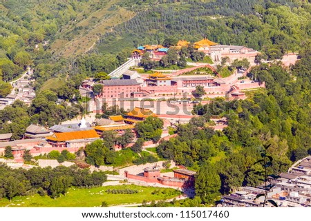 Overlook Buddha top(Pusa Ding) temple and around temples. The Buddha top temple is one of Mount Wutai Temples. In the Qing Dynasty, the Buddha top temple was royal temple.