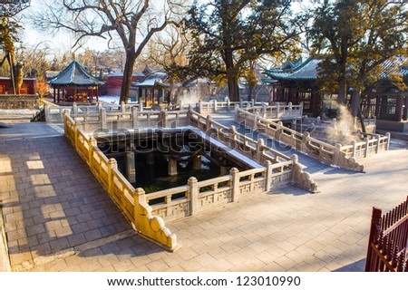 The Flying Bridge Across the Fish Pond of Jinci Memorial Temple(museum). They were built in about A.D.1000. Jinci is a famous old garden of China. It lies in the Taiyuan.
