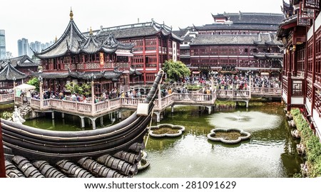SHANGHAI/CHINA-APR16: Old City God\'s Temple on Apr 16, 2015 in Shanghai, China. It is a old commercial streets in Shanghai.