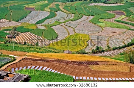 Chinese Cropland. Taken in the way from Lijiang to sichuan China. The Cropland look like artworks.