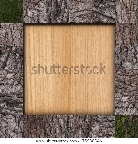 Bark tile frame on bare wood