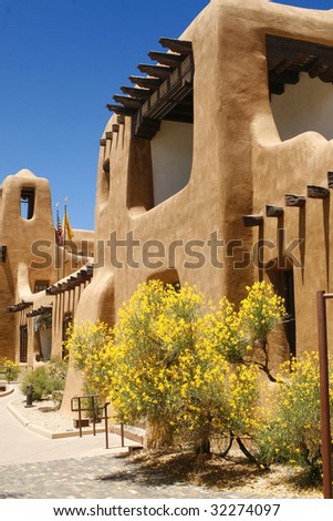 Typical Pueblo style architecture in Santa Fe, New Mexico