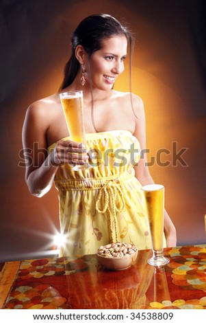 Cute brunette and golden beer. Matches golden beer collection.