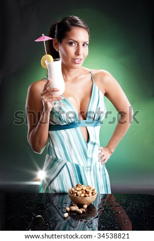 Cute brunette and colada. Matches happy drinks on teal collection.