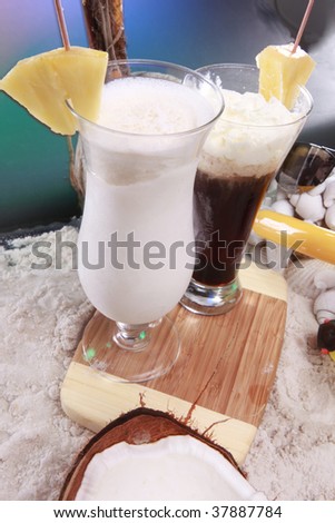 Colada and frozen coffee cocktails at the beach