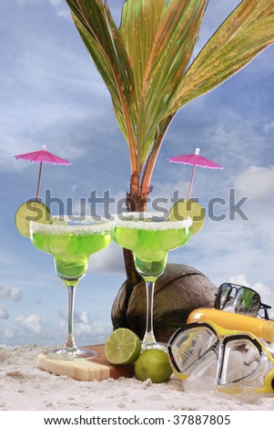 A couple of ice cold margaritas at an ocean front